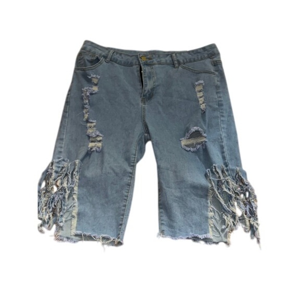 Womens Denim Bermuda Shorts XXL Distressed Ripped Frayed Hem Plus Size - Picture 2 of 8
